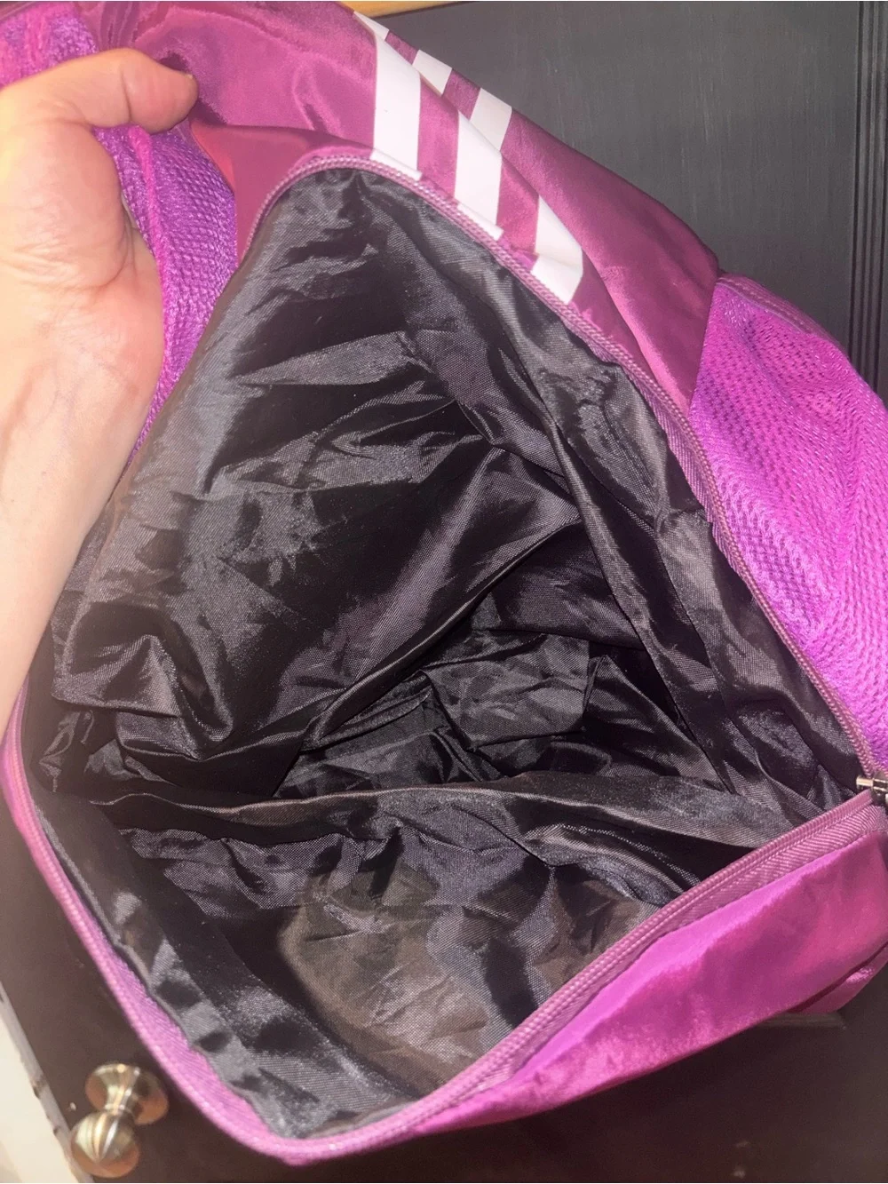 Adidas Purple 3-Stripes Drawstring Sackpack Gym Bag Mesh Pockets - Picture 7 of 7